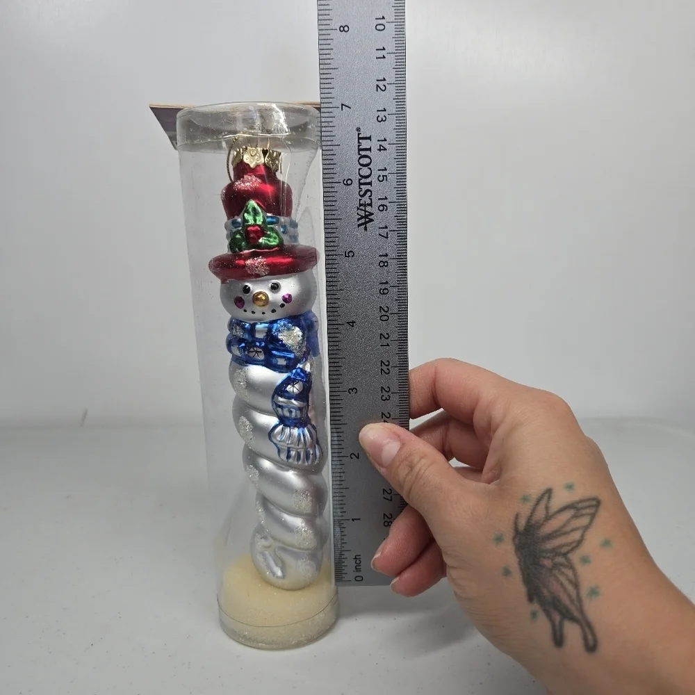 VTG Slim Frosty Frolics Snowman Handblown Glass Christmas Ornament Twirl Holiday